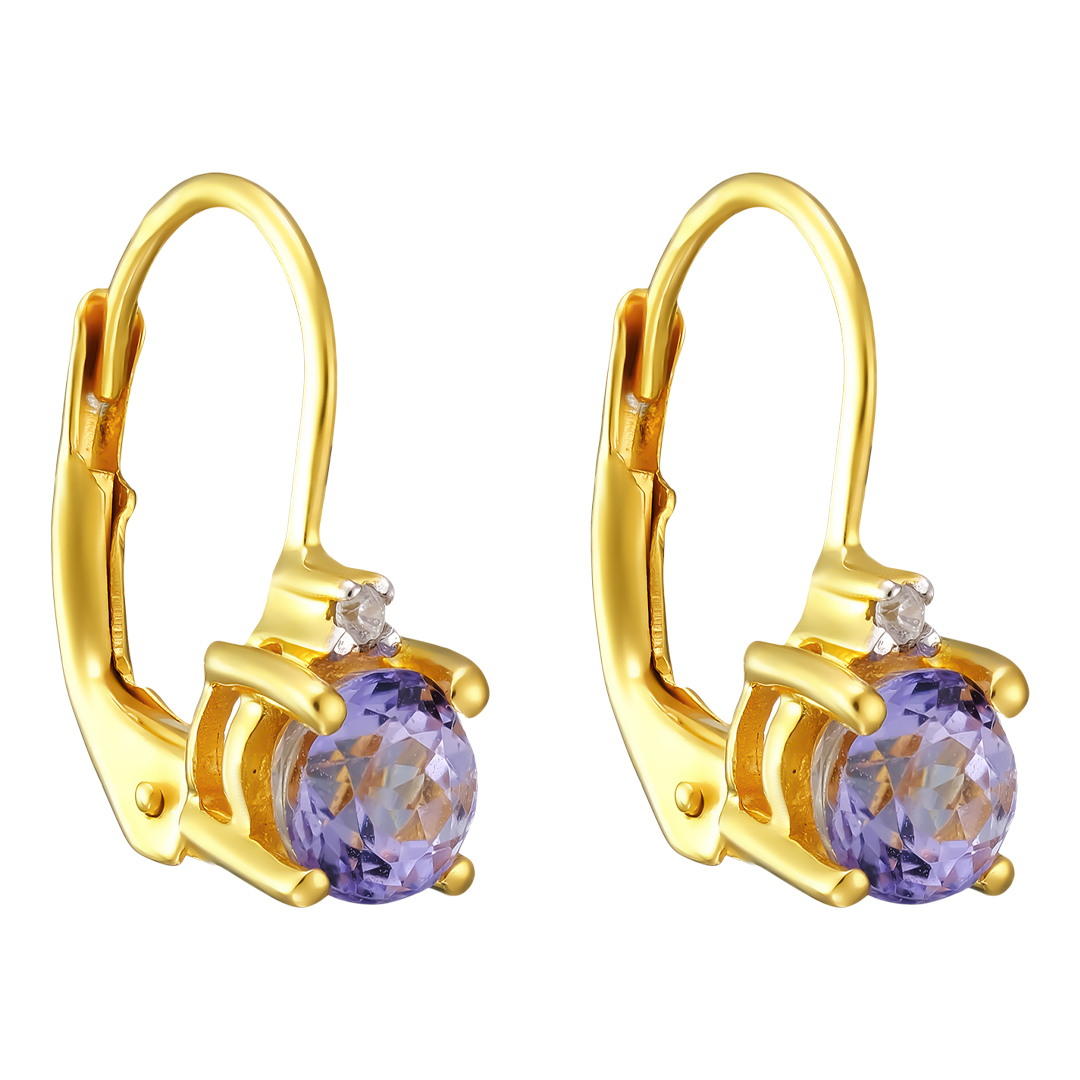 Серебряные серьги 925 пробы; вставки 2 Танзанит 1,03ct; 2 Циркон бесцв. 0,02ct;